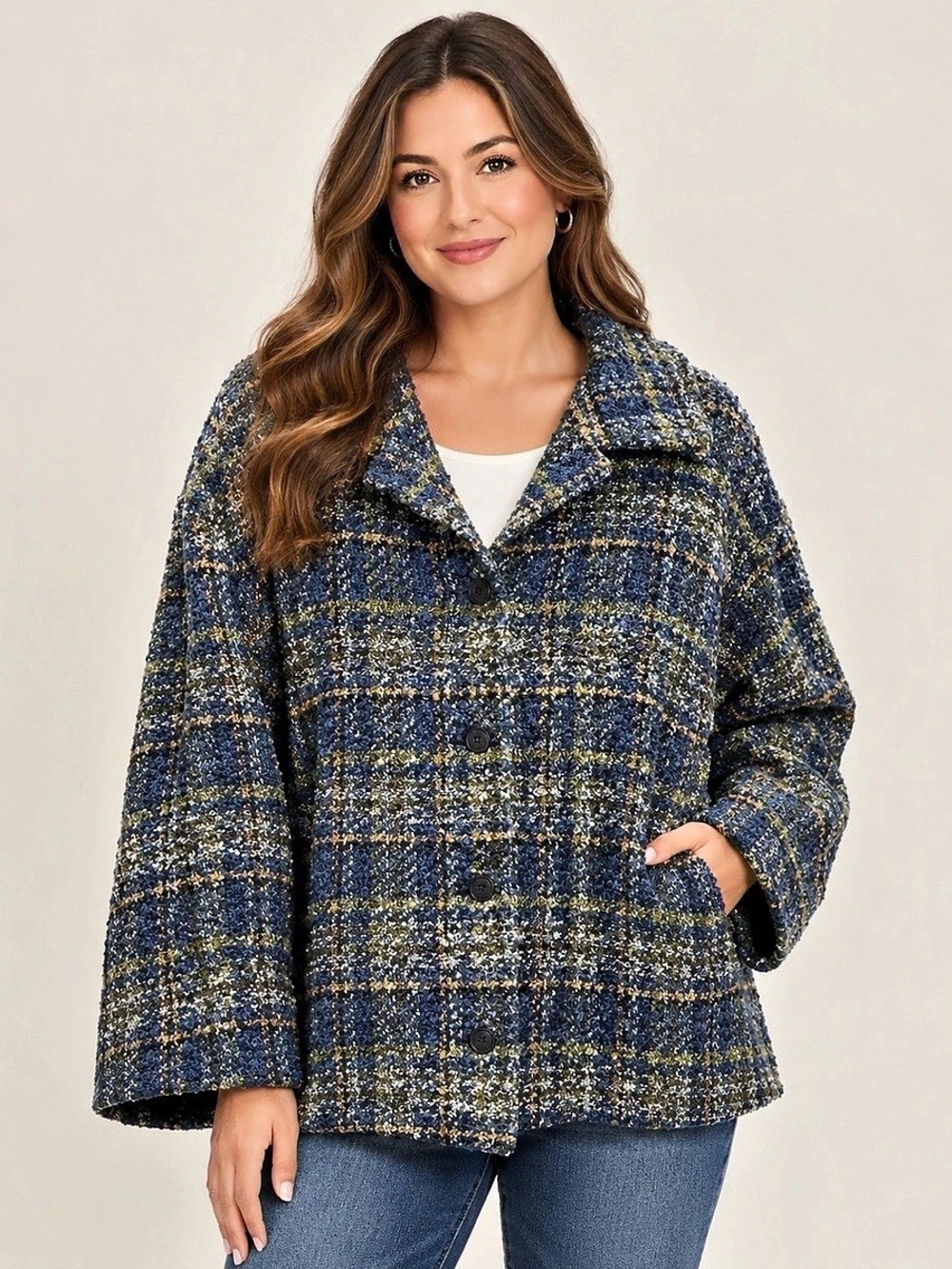 Boyne Valley Weavers Plaid Wool Blend Jacket in Blue & Yellow Like New 4X